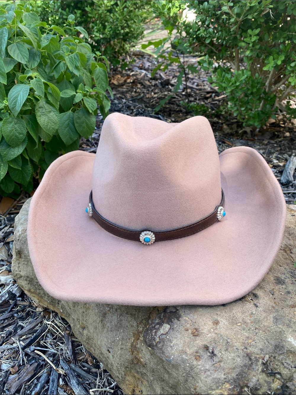 Scala Wool Western Hat in Sand w/Silver & Turquoise Concho Leather Hatband